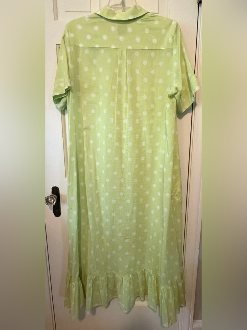 Scotch & Soda Maison Scotch Pour l'été Light Green Polka Dot Maxi Shirt Dress - Picture 2 of 5